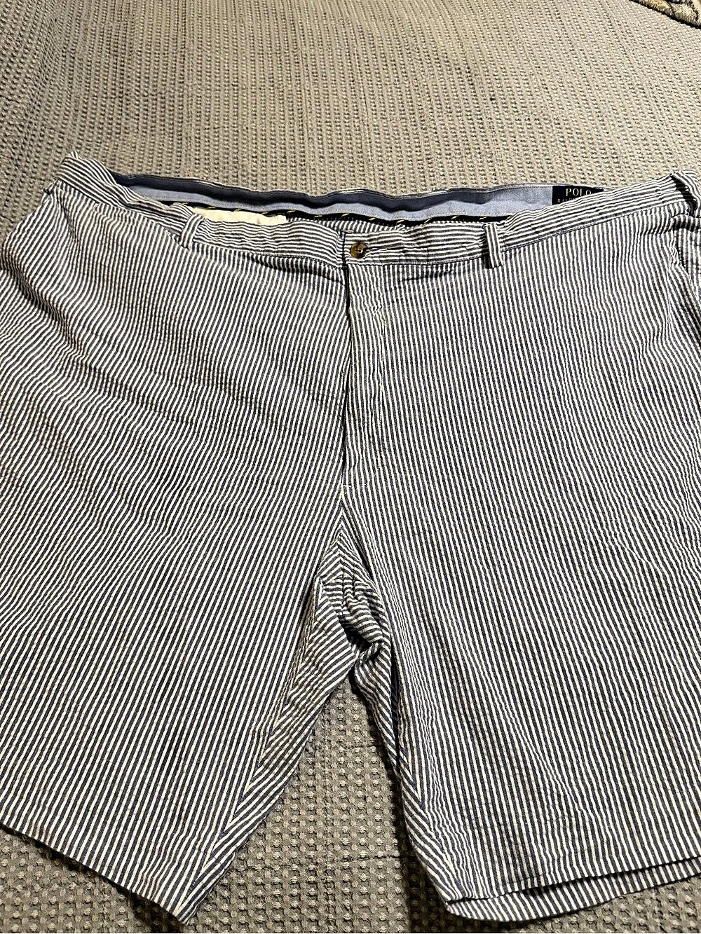 Polo Ralph Lauren Stretch Classic Fit Seersucker Short Blue & White Waist 52
